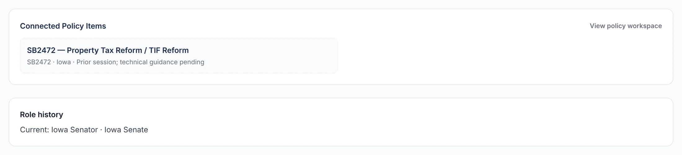 Connected Policy Items and role history on the same contact record